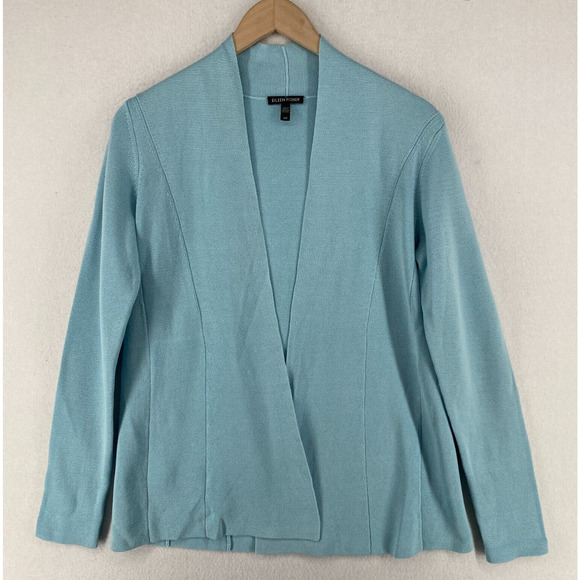 Eileen Fisher Sweaters - EILEEN FISHER Cardigan S Silk Organic Cotton Interlock Blazer Open Front Blue